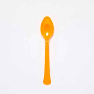 Image of Amscan 9915409 204 Orange Eco Friendly Re usable Dishwasher Safe Plastic Party Spoons 24 Pack