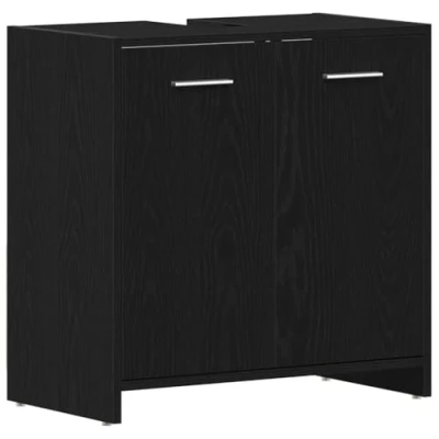 Image of vidaXL bathroom sink cabinet modern black oak engineered wood storage unit 60x33x60 cm with ample and sleek design