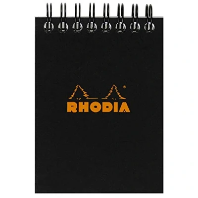 Image of RHODIA 115009C Spiral Notebook (Full Bound) Black A7 Small Squares 80 Detachable Sheets 80G Clairefontaine Paper Soft and Resistant Coated Card Cover Classic