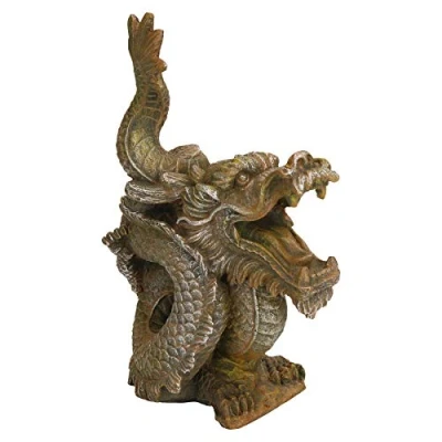 Image of Aquatic Aquarium Decor Aged Golden Dragon Medium Fish Tank Ornament 7.5 x15 x19.5cm