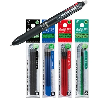 Image of Pilot 2268001 FriXion Ball 4 Rollerball Pen, Four Colour 0.5 mm, Black (Black, Pen + Refills)