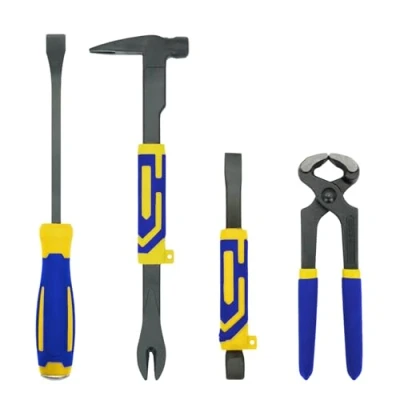 Image of MANUFORE 4pcs Pry Bar Nail Puller Set, 12 Bar,12 Crow with Hammer, 10 Chisel and 8&quot; Carpenters Pincers Set