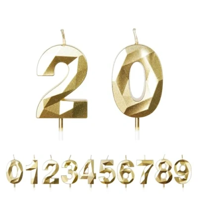 Image of FUZVOL Birthday Candles, Number 20 Candle, Gold Candle for Cake, Happy Cake Candles Topper Decorations