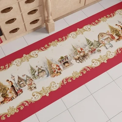 Image of PETTI Artigiani Italiani Christmas Kitchen Mat, Runner, Non Slip and Washable Mat for Christmas, 52 x 100 cm, Made in Italy