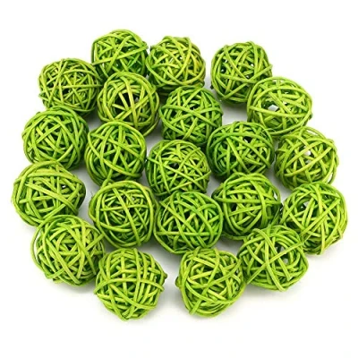 Image of Jenngaoo 20 Pcs Wicker Rattan Balls,3cm/1.18in Ball Decoration Straw Woven Decorative Wickers Orbs Vase Fillers For Garden Wedding Party Christmas (Diameter 1.2 Inch) Green