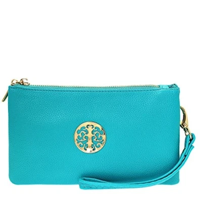 Image of Long &amp; Son Women&#039;s Small Clutch, Wristlet, Shoulder,Cross Body Bags 3141 (Green Blue)