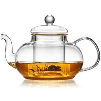 Image of MESNEY 800ml Glass Teapot with Stainless Steel Infuser Borosilicate Tea Pot for Loose Leaf Tea, Herbal and Blooming Elegant Maker Lid Home Office