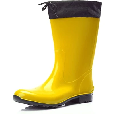 Image of Ladeheid Women&#039;s Rubber Wellington Boots with Calf LA 968 (Yellow/Black, 3.5 UK)