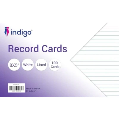 Image of indigo® Revision Presentation Record Cards 100 per Pack. (8 X 5, White Lined)