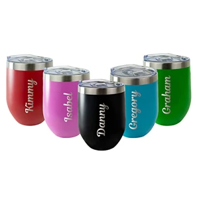 Image of Hoolaroo Personalised Cup Custom Engraved for Whisky, Coffee, Vodka or Wine Stainless Steel Glasses Metal Tumbler Glass with Lid Gift Men Women Insulated Dad Mum Birthday Green