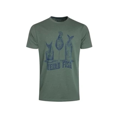 Image of Weird Fish Happy HOUR Front Graphic Print Tshirt, Men&#039;s, Size: Medium, Dusky green