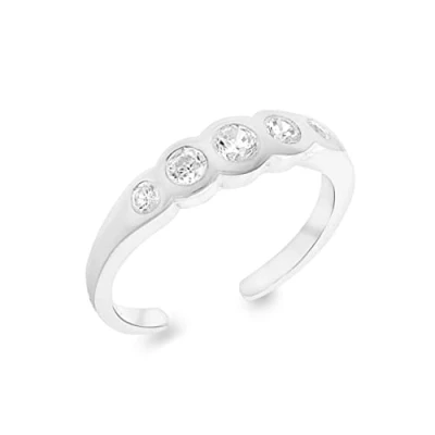 Image of Tuscany Silver Women&#039;s Sterling Five Cubic Zirconia Adjustable Open Toe Ring