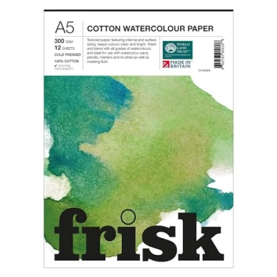 Image of Frisk Watercolour Paper Pad 300gsm 100% Cotton Cold Pressed/Not 12sheets A5, White (23195005)
