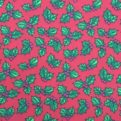 Image of PRESTIGE FASHION Christmas polycotton print fabrics XMAS decoration crafts quilting dress fabric runners patchwork by the METRE (Holly Leaves Red)