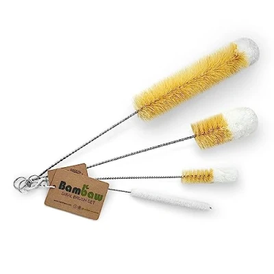 Image of Bottle Brush Set 4 Cleaning Brushes Cleaner Water Tube Wire Straw Glass Soft Cotton Tip to Prevent Scratches Four Sizes Bambaw
