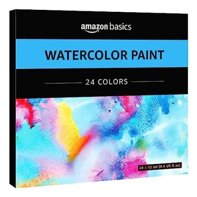Image of Amazon Basics Vibrant Color Watercolor Paint Set Tubes, 24 Colors, Assorted
