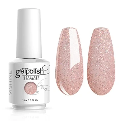 Image of Vishine Soak off Gel Polish Lacquer Nail Art UV LED Manicure Varnish 15ml Glitter Bisque(224)