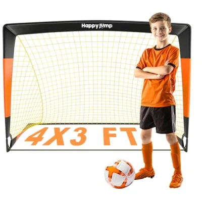 Image of Happy Jump Football Goal Pop Up Net Post for Garden Training Festive Gift 4&#039;x3&#039;(Black+Orange) 1 Pack