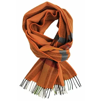 Image of Rotfuchs Woven Scarf Men&#039;s Winter Warm Comfortable Soft Wool Herringbone Checked, orange, 190 x 31 cm (L B)