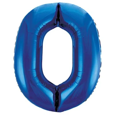 Image of Blue Number 0 Shaped Large Foil Balloon (86cm) 1 Piece Perfect for Birthday Parties and Special Events
