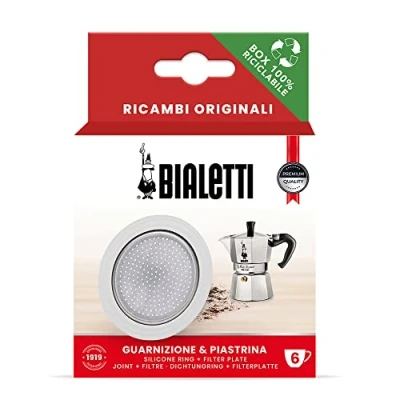 Image of Bialetti Ricambi, Includes 1 Gasket and Plate, Compatible with Moka Express 6 Cups, Induction, Orzo Brikka