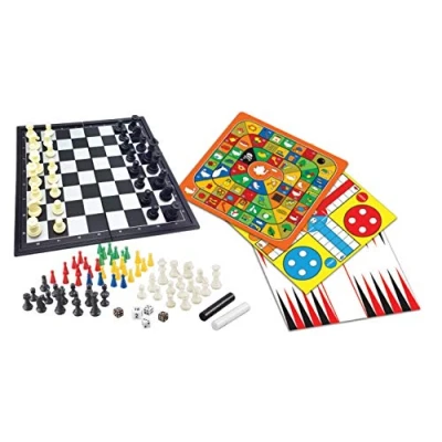 Image of LEXIBOOK JGM800 8 in 1 Set, Chess, Backgammon, Chinese Checkers, Nine Men&#039;s Morris, Snakes and Ladders, Goose, Ludo Game