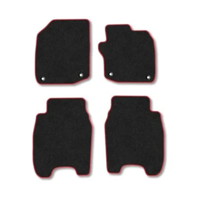 Image of Car Mats Compatible with Honda Civic (2012 2017) Tailored Fit Red Trimmed Carpet Floor Mat Set Accessory Black Custom Fitted 4 Pieces Clips Anti Slip Backing &amp; Trim Edging