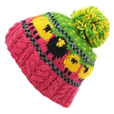 Image of LOUDelephant Wool Knit Bobble Beanie Hat Sheep Pink Green Yellow