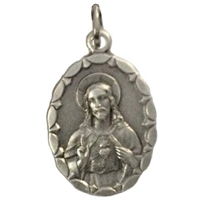 Image of THE SACRED HEART OF JESUS AND MARY OVAL SHAPE MEDAL (THE TWO HEARTS IN JUST ONE MEDAL) 100% MADE ITALY