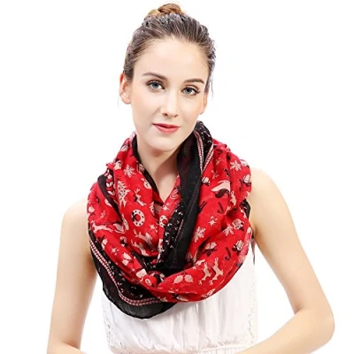 Image of Lina &amp; Lily Christmas Pattern Print Lightweight Snood Scarf (Red A)