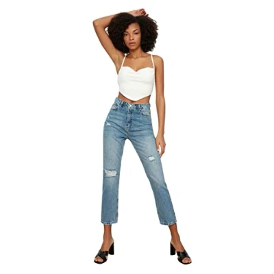 Image of Trendyol Women High Waist Straight Leg Jeans Blau