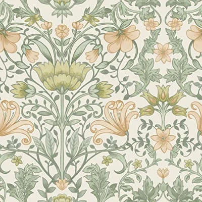 Image of Vintage Floral Cream Ochre Retro Style Art Nouveau Smooth Wallpaper