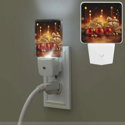 Image of Bright Plug in Night Light Red Gold Christmas NightLights into Wall Dusk to Dawn Sensor Soft White Automatic for Bathroom Hallway