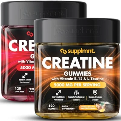 Image of Creatine 120 Gummies Max 5000mg for Men &amp; Women Monohydrate Plus B12 and L Taurine Chewable Gummies, 2 x 1 Month Supply (Dual Pack, Strawberry Pineapple)