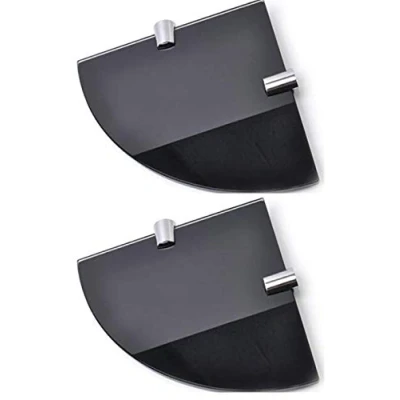 Image of BSM Marketing Set of Two Black 200mm (7&quot; Approx) 6mm Thickness Toughened Glass Corner Shelves for Bathroom Bedroom Office with Chrome Finish Shelf Supports