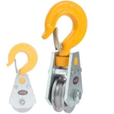Image of KATSU Tools 3 Ton Snatch Block with 2 Bearings, Swivel Hook and Latch, Heavy Duty Wire Rope Pulley Roller, Loading Pulling Lifting 182196