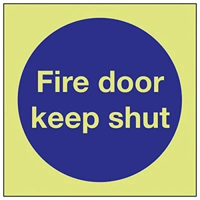 Image of V Safety 18001AE GS Glow In The Dark Fire Door Keep Shut Mandatory Sign 80mm x Self Adhesive Vinyl
