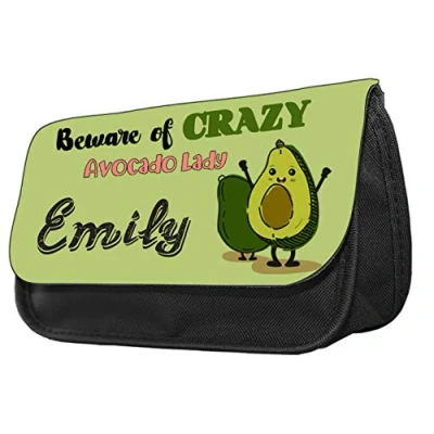 Image of Personalised Beware of Crazy Avocado Lady Themed Funny Pencil Case. Make up case, Back to School Gift.