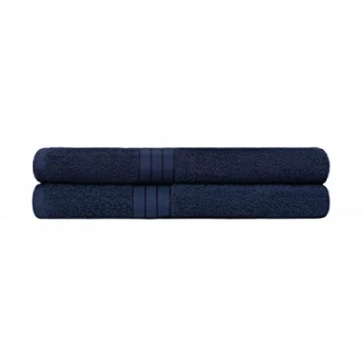 Image of Brentfords Luxury Set of 2 Large Bathroom Towel 100% Cotton Bath Towels Premium Quality, Super Absorbent &amp; Quick Drying 70 x 115cm Navy Blue