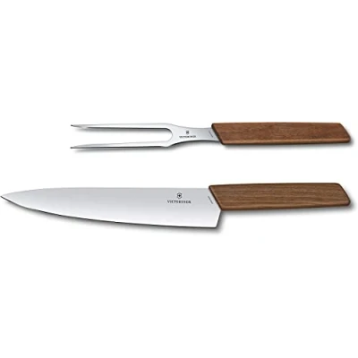 Image of Victorinox Swiss Modern, Carving Set, Set of 2, Extra Sharp, Stainless Steel, Noble Wooden Handle, Brown