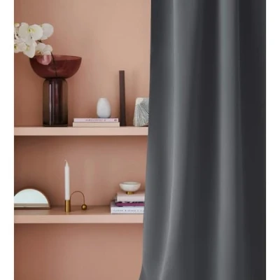 Image of ROOM99 Laurel Curtain with Ruffle Tape, 140 x 260 cm, Width Height Blackout Opaque Sliding Curtains, Living Room, Bedroom for Rail System, Dark Grey, 1 Piece