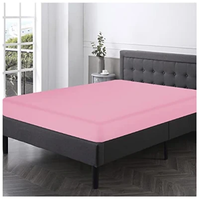 Image of GC GAVENO CAVAILIA Plain Dyed Percale Fitted Sheet, Non Iron King Size Bed Sheets Fitted, Soft Polycotton Breathable Solid Bedsheets, Pink