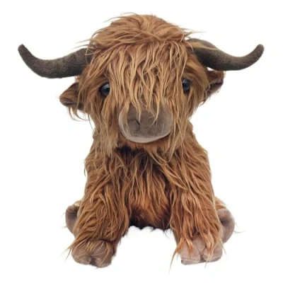 Image of Lesser &amp; Pavey Cute Fluffy Highland Cow Weighted Animal Doorstop Sitting or Standing Poses (Sitting)