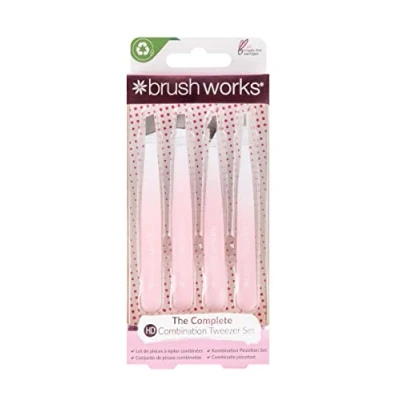 Image of Brushworks HD 4 Piece Combination Tweezer Set White