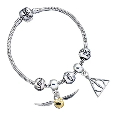 Image of Harry Potter Charm Set Silver Bracelet/Deathly Hallows/Snitch/ 3 Spellbeads HP0090