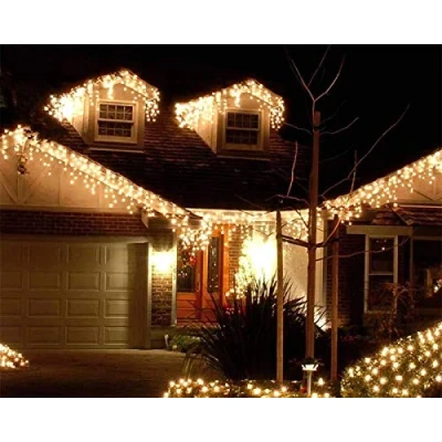 Image of Best Artificial Warm White 2.4M/8ft LED Outdoor Icicle Waterproof Battery 8 Multi Function with Timer String Lights Garden Party Fairy