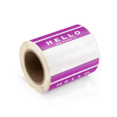 Image of &#039;Hello My Name is&#039; Stickers/Name Label Tags Purple &amp; White 8cm x 6cm