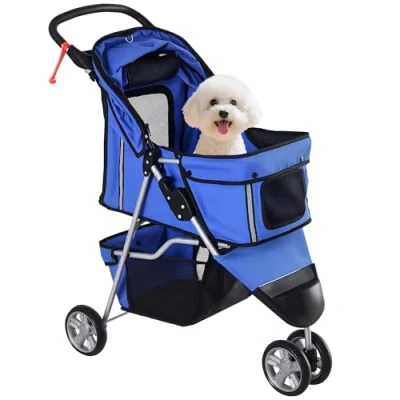 Image of PawHut Pet Travel Stroller Cat Dog Pushchair Trolley Puppy Jogger Carrier Three Wheels for Small Miniature Dogs(Blue)
