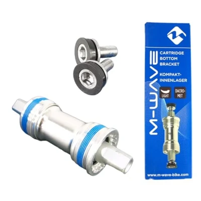 Image of M Wave Unisex Adult Carousel BB BSA SQ Compact Bottom Bracket, Silver/Blue, For 68mm Case, L1: 119mm, L2 27mm