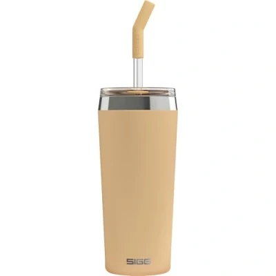Image of SIGG Helia Muted Peach Travel Mug (0.6 L), Double Walled Insulated Thermal Cup with Glass Straw, Leakproof Stainless Steel Tumbler for Hot and Cold Drinks